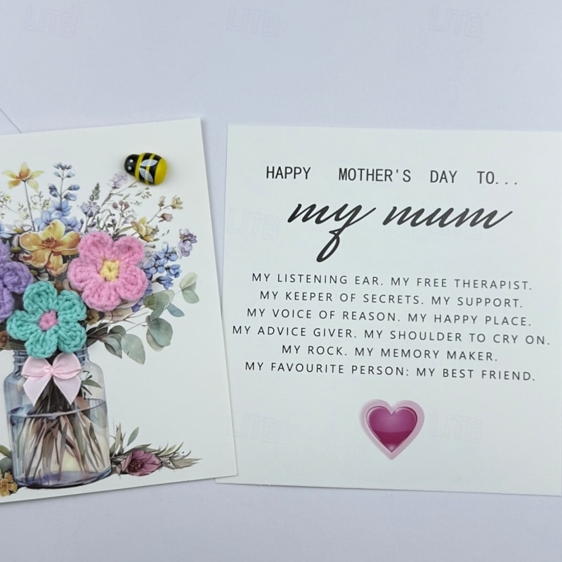 Mother's Day 3D Heartwarming Card Handmade Crochet Flower Decoration for Mothers,Lover,Friends2