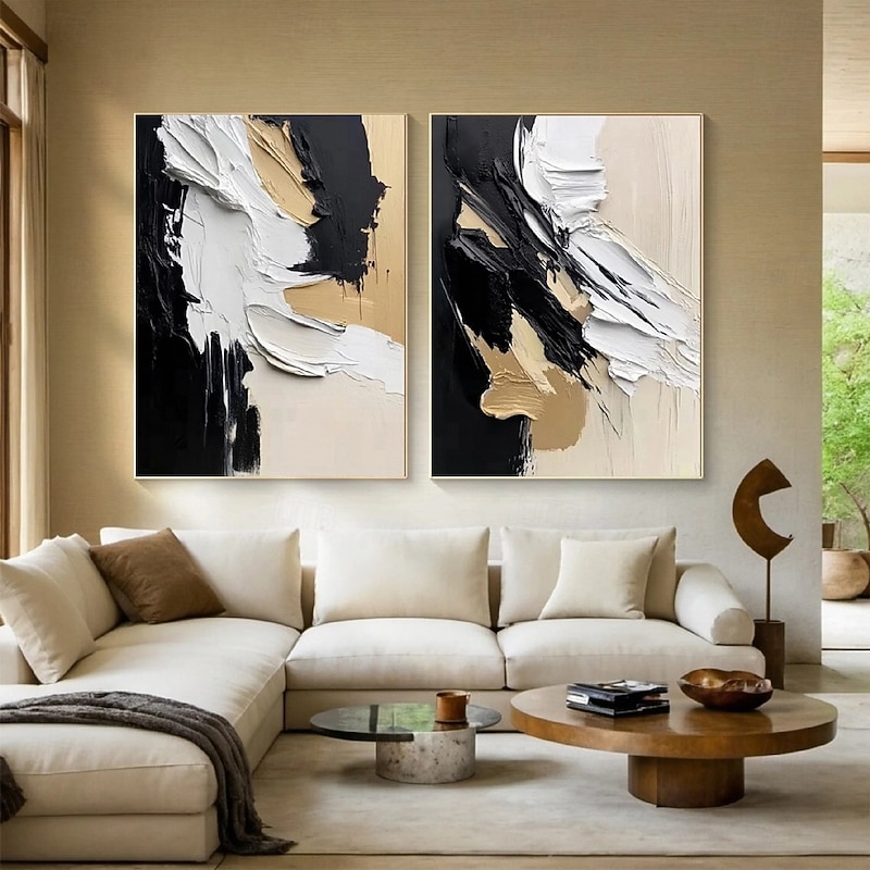 Oil painting hand painted abstract painting Wabi sabi Wall Art Set of 2 Beige Abstract Painting on Canvas A Pair Beige Texture Wall Art Neutral Abstract Wall Art Boho Wal Decor3