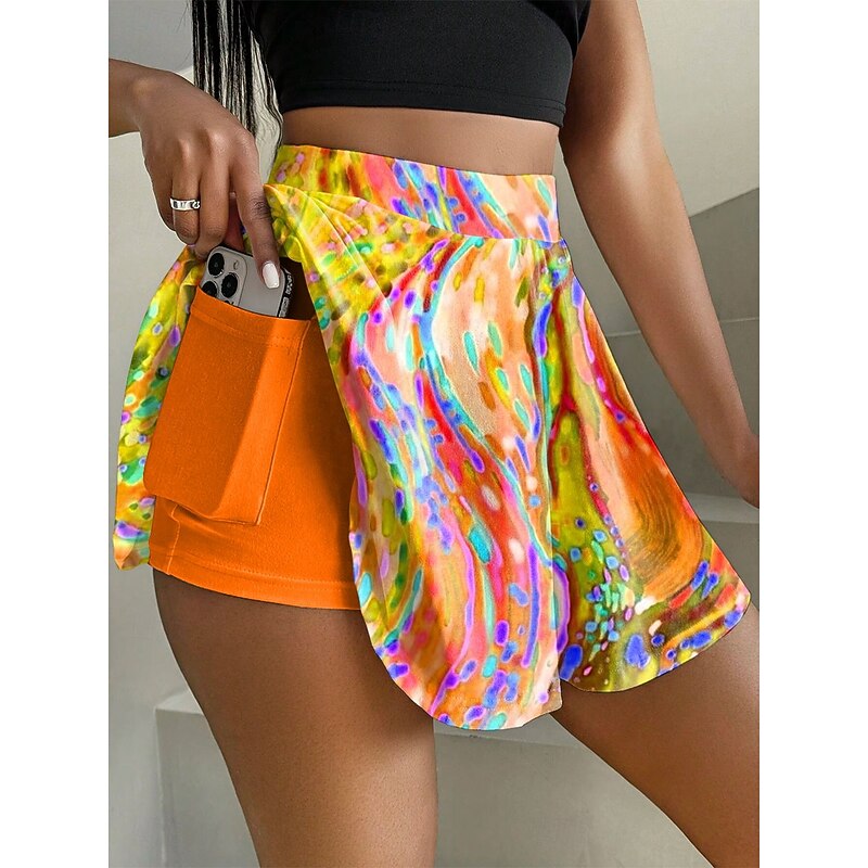 Women's Short Skirt culottes Fashion Casual Mini High Waist Skirts Graphic Abstract Flowy Stretchy Daily Pink Blue Orange Green Summer Knit Polyester3