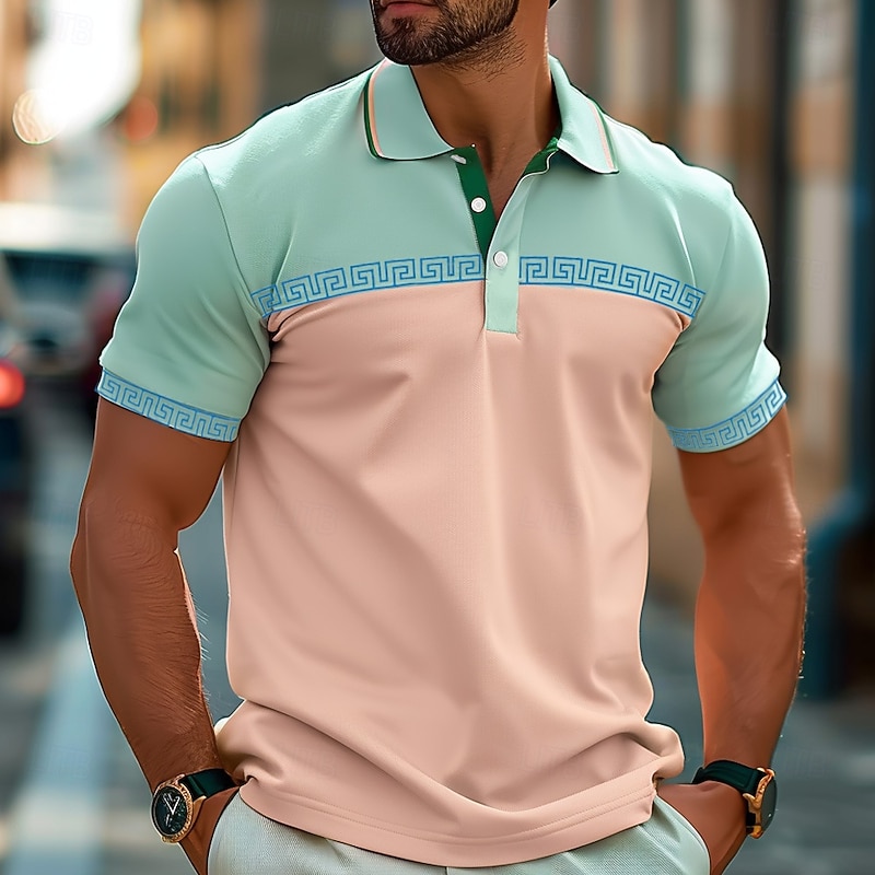 Men's Graphic Polo Short Sleeve Polo Shirts Collared Shirts Casual School Outdoor Daily Wear 3D Print Summer Blue Brown Green