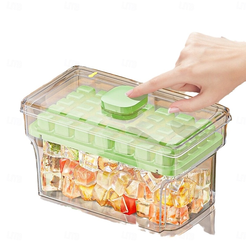 Ice Cube Tray with Lid & Bin, Ice Cube Mold for Freezer,Ice Make for Whiskey Cocktail, Tea, Coffee(2 Trays, Container, Lid & Ice Scoop)4