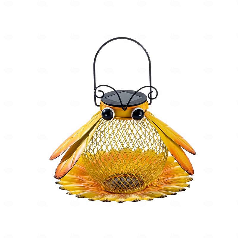 1 Pc outdoor solar powered hanging iron bird feeder with light seal, seven star ladybug cute design, sturdy and durable capacity, large courtyard garden decoration light, bird lover's gift3