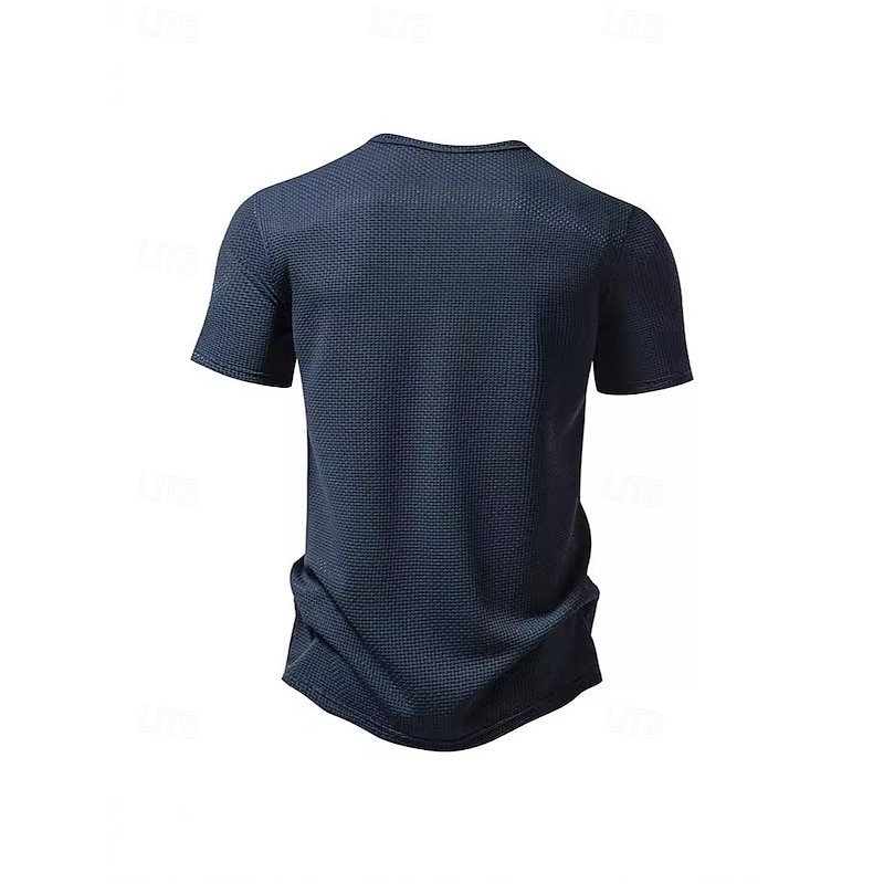 Men's Waffle Henley Shirt Tee Short Sleeve Solid Color Plain Cool Buttons Henley Outdoor Casual Daily Summer Spring &  Fall Black White Blue Henley T-Shirt2