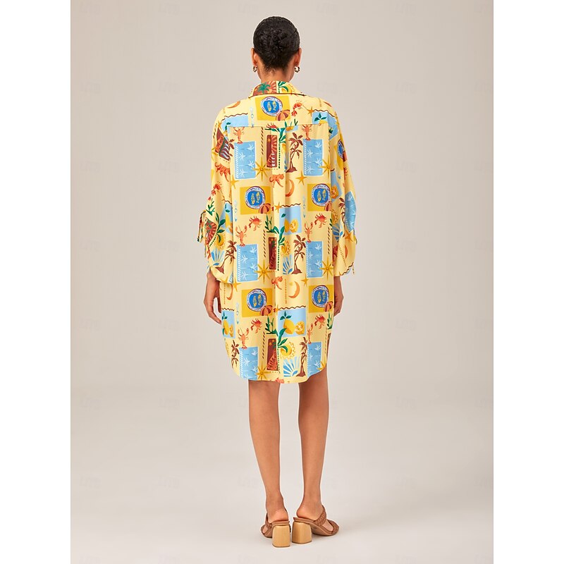 Tropical Collage Button-Down Shirt Dress4