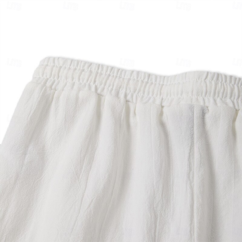Men's Capri Pants Shorts Linen Shorts Summer Shorts Beach Shorts Drawstring Front Pocket Straight Leg Plain Comfort Breathable Calf-Length Outdoor Vacation Home Vacation Fashion Loose Fit Black White2