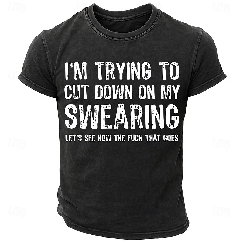 Men's Text Offensive T shirt Tee Washed Shirt 100% Cotton Short Sleeve Graphic Shirt Black Comfortable Tee Street Daily Fashion Designer Clothing