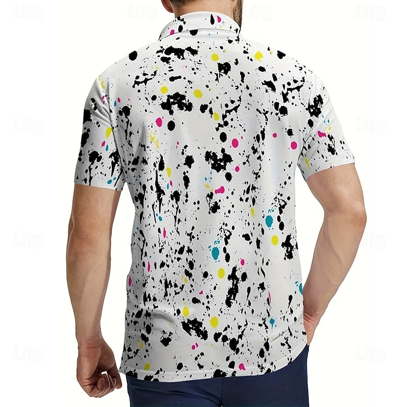 Men's Graffiti Splash Ink Polo Short Sleeve Polo Shirts Collared Shirts Casual School Outdoor Daily Wear 3D Print Summer Black-white2
