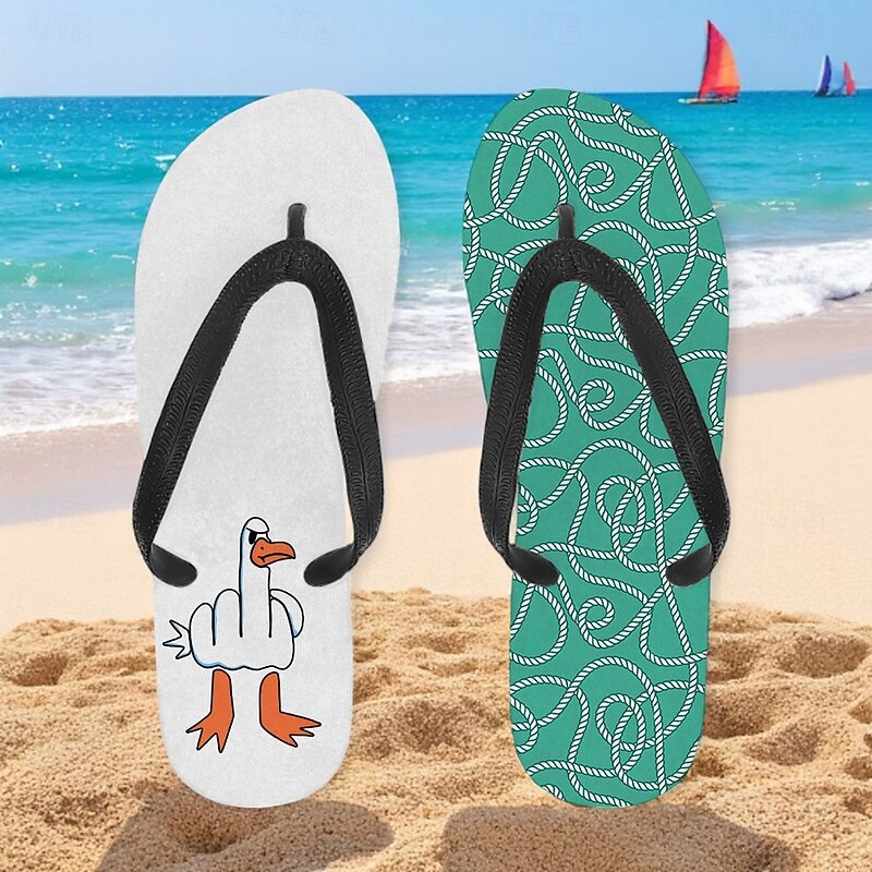 Men's Flip-flop Sandals with Goose Design and Rope Pattern – Laid-back Beach Style for Men during Beach Outings and Summer Activities4