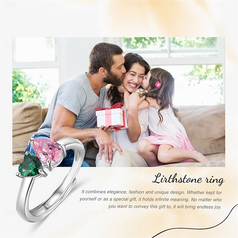 Personalized Birthstone Ring for Her, Adjustable Double Stone Open Design Jewelry, Gift for Mom Wife Girlfriend, Mother's Day Valentine's Day Birthday Anniversary Present3
