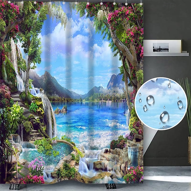 Shower Curtain with 12 Hooks 180cm*180cm(70