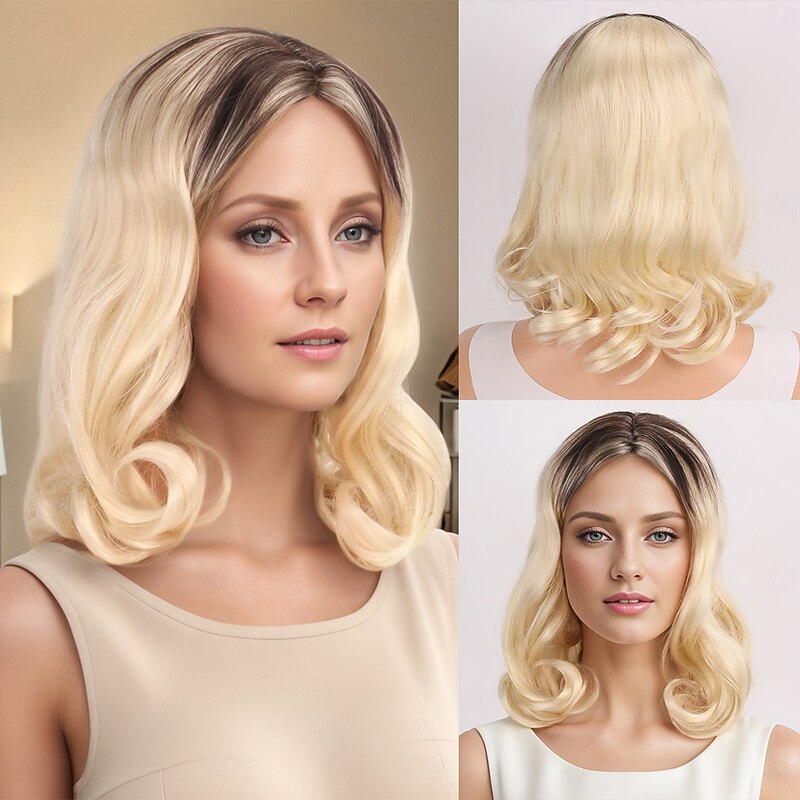 Synthetic Wig Wavy Curly Weave Middle Part Asymmetrical Machine Made Wig 30 inch A1 Synthetic Hair Women's Classic Comfortable Color Gradient Mixed Color