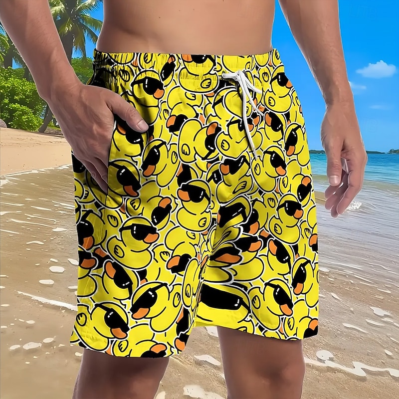 Men's Little Yellow Duck Funny Swim Trunks Swim Shorts Board Shorts Mid Waist Streetwear Hawaiian Beach Vacation Wear Side Pockets Mesh Lining Elastic Drawstring Waist Designer Clothing Apparel3