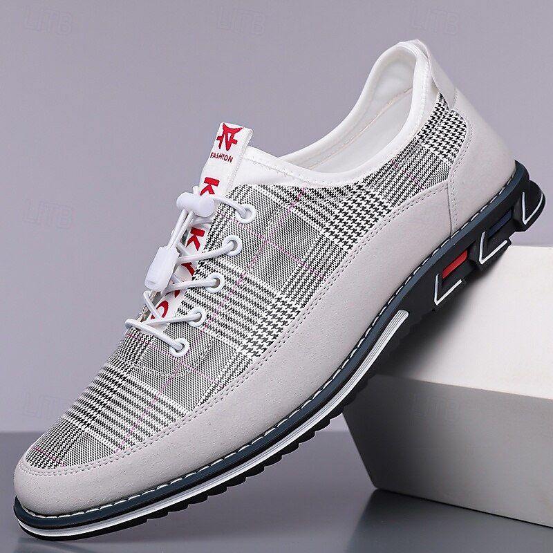 Men's Black Plaid Sneakers with Lace-Up Design – Comfortable Shoes for Casual and Sporty Outings