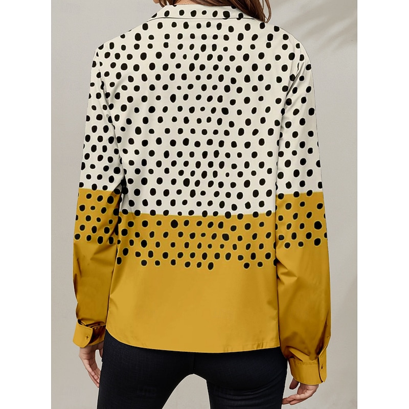 Women's Shirt Button Down Tunic Shirt Collar Long Sleeve Graphic Geometric Polka Dot Daily Stylish Short Sleeve Regular Tops Daily Sage Green Yellow Blue Purple Spring2