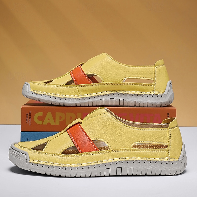 Men's Yellow Velcro Strap Sandals – Lightweight Summer Footwear for Travel, Hiking & Casual Activities4