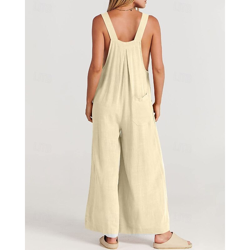 Women's Normal Dungarees Jumpsuit Streetwear Solid Color Sleeveless U Neck Pocket Street Daily Regular Fit Black Yellow Light Green Summer4