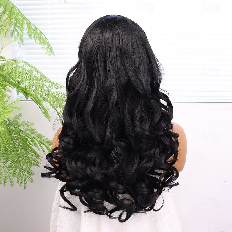 Synthetic Lace Wig Body Wave Style 18 inch Black Middle Part 13x4 Lace Front Wig Women's Wig Black4
