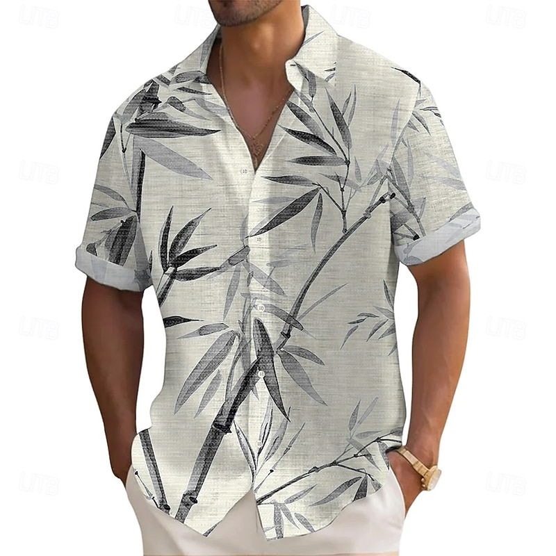 Men's Plants Bamboo Shirt Summer Shirt Button Up Shirt Short Sleeve Fashion Casual Vacation Dailywear Beach Wear Summer Spring Turndown 3D Print Linen Like Shirt Yellow Blue Purple Green Rose Red4
