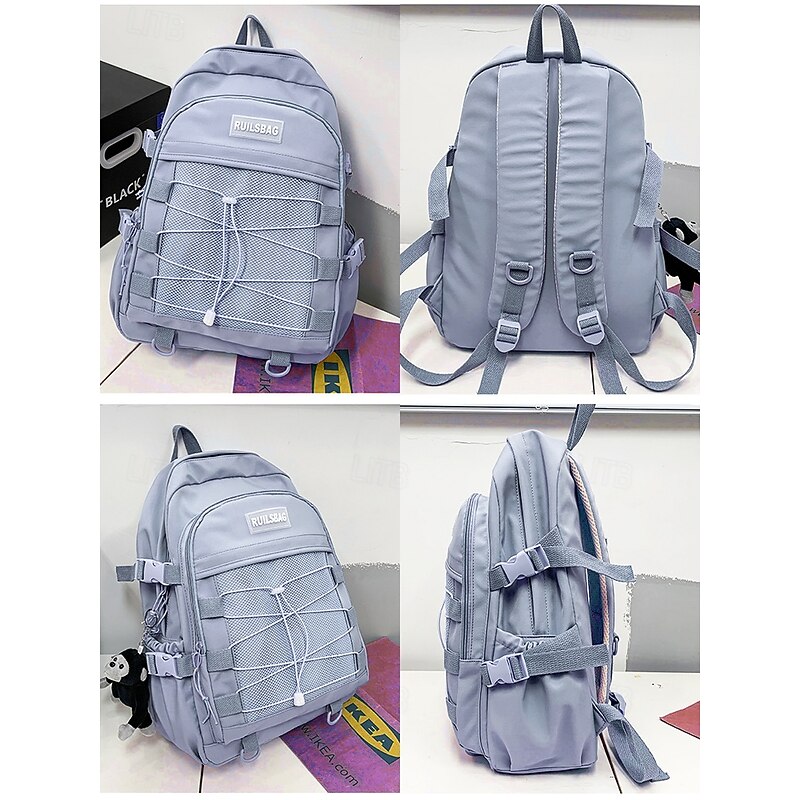 Unisex School Backpack with Monkey Keychain – Durable Red Travel Bookbag with Mesh Front Pocket and Bungee Cord for Teens and Students3