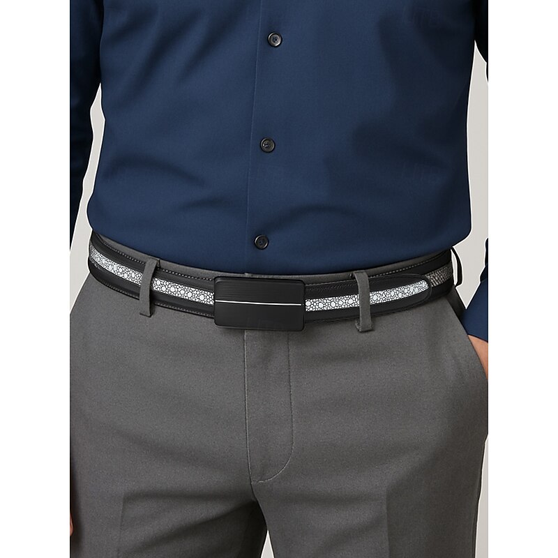 Men's Genuine Stingray Leather Automatic Buckle Belt – Luxury Textured Strap with Reflective Pattern for Business, Formal and Gift Occasions2