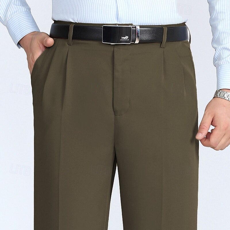 Men's Dress Pants Trousers Pleated Pants Zipper Pocket Straight Leg Plain Comfort Breathable Ankle-Length Wedding Office Work Fashion Chic & Modern Gray Green Smoky gray Micro-elastic4
