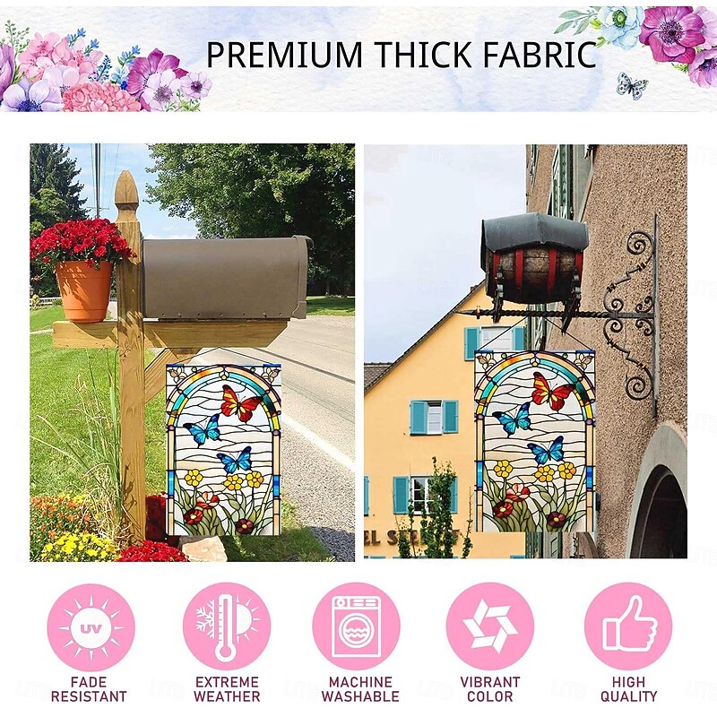 Flag 12 x 18 Inch Yard Flags, Stained Glass Hummingbirds Small Garden Flags for Outside, Outdoor Flags, Holiday Garden Flags3