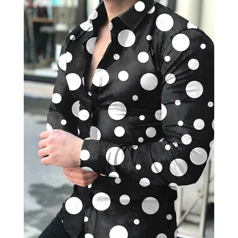 Men's Shirt Summer Shirt Casual Shirt Beach Shirt Button Up Shirt Light Pink Black White Red Black+Gray Long Sleeve Polka Dot Lapel Vacation Hawaiian Button-Down Clothing Apparel Polyester Fashion2