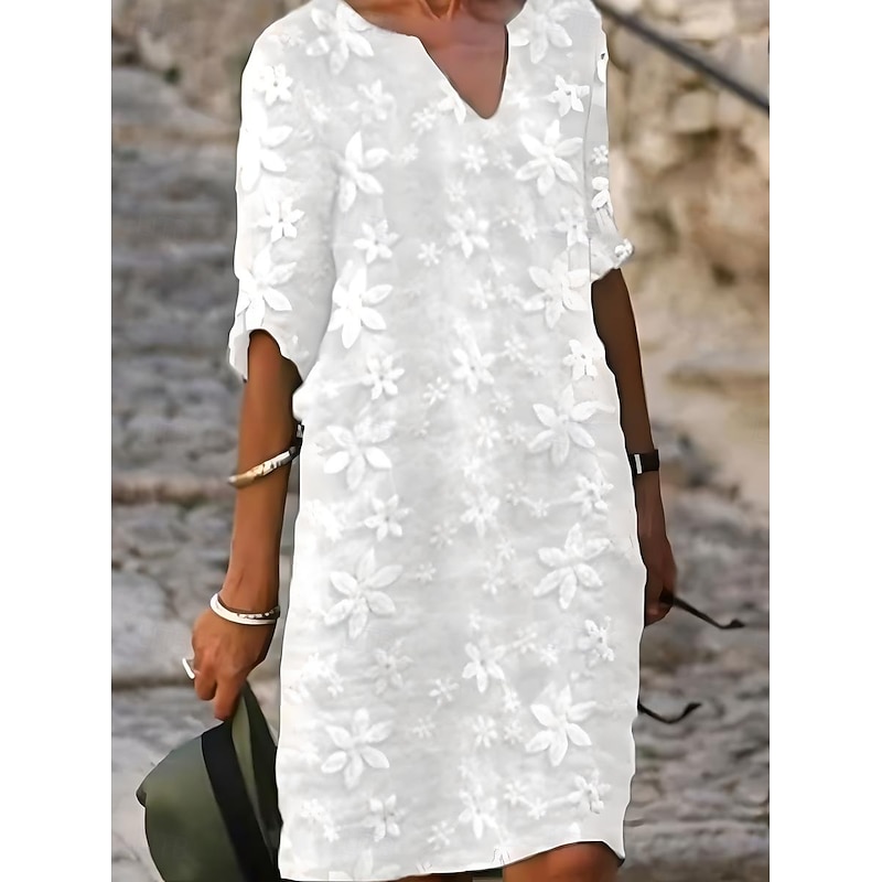 Women's Long Dress Maxi Dress White Dress Stylish Casual Vacation Party Daily Regular Fit Plain Half Sleeve V Neck White Spring Fall