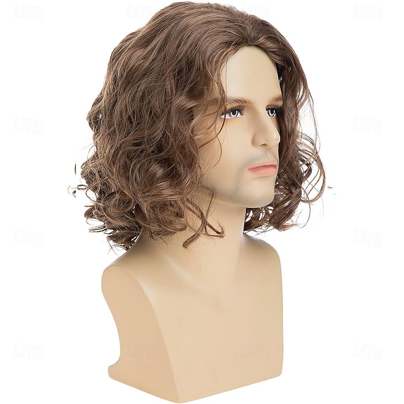 Short Curly Brown Wigs for Men Natural Synthetic Layered Halloween Cosplay Hair Wig for Male4