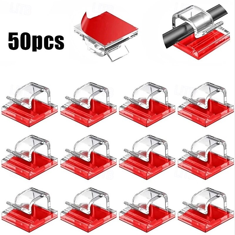 50PCS Self-Adhesive Cable Organizer Clips Cable Management Wire Holder USB Charging Data Line Bobbin Winder Wall Mounted Hooks