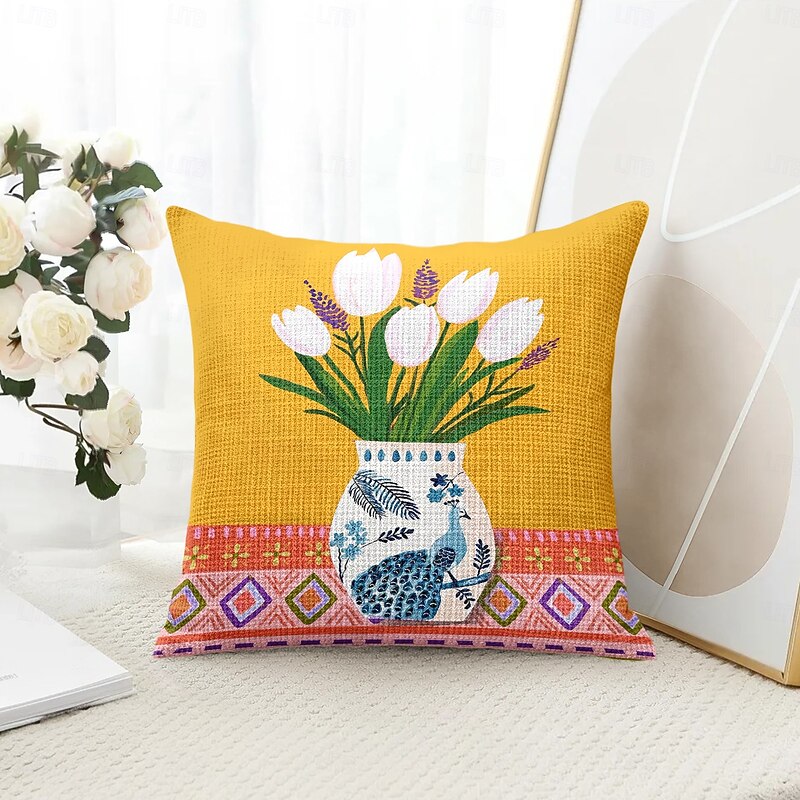 Tulips Vase Decorative Toss Pillows Cover 1PC Soft Square Couch Cushion Case Pillowcase for Bedroom Livingroom Sofa Chair
