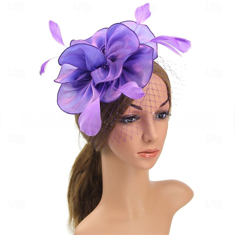 Headdress Fabric Feathers Fedora Hat Horse Race Vintage Cute With Feather Floral Headpiece Headwear3