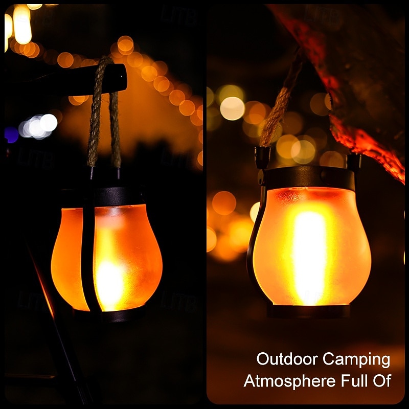 1 Pc Solar Lanterns Outdoor Solar Waterproof Hemp Rope Flame Lights Hanging Camping Lamp Courtyard Decoration Multifunctional Lighting Lamp3