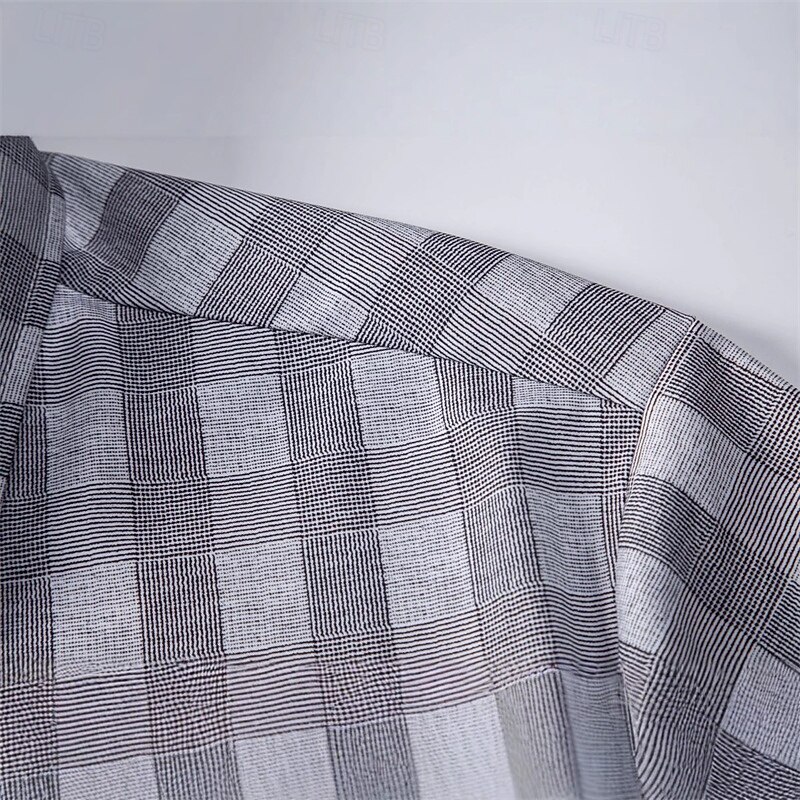 Men's Shirt Summer Shirt Casual Shirt Beach Shirt Button Up Shirt Gray Short Sleeve Plaid / Check Lapel Vacation Hawaiian Clothing Apparel Polyester Fashion Casual Comfortable4