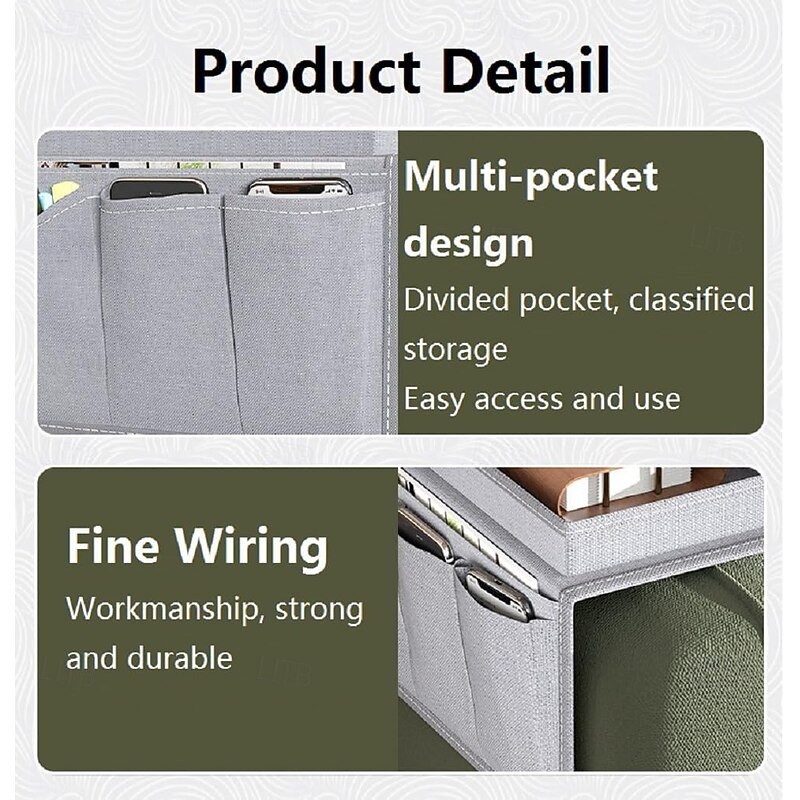 Sofa Armrest Organizer Bedside Storage Caddy for Dorm and Living Room, Hanging Couch Arm Caddy for Remote, Books, Phone, Multi-Purpose Organizer for Car or Sofa Side3