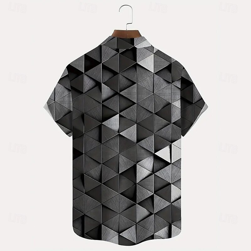 Men's Geometric Optical Illusion Grid / Plaid Shirt Summer Shirt Button Up Shirt Short Sleeve Fashion Casual Vacation Dailywear Holiday Summer Spring Turndown 3D Print Collared Shirts Front One Pocket3