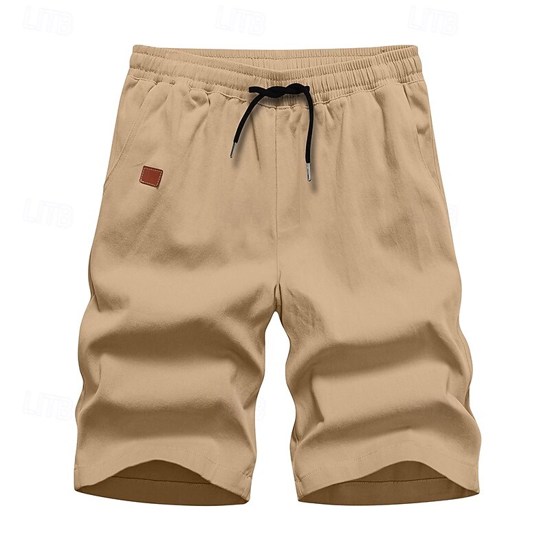 Men's Cargo Shorts Shorts Summer Shorts Work Shorts Drawstring Elastic Waist Plain Comfort Wearable Knee Length Outdoor Sport Daily Fashion Casual Black White2