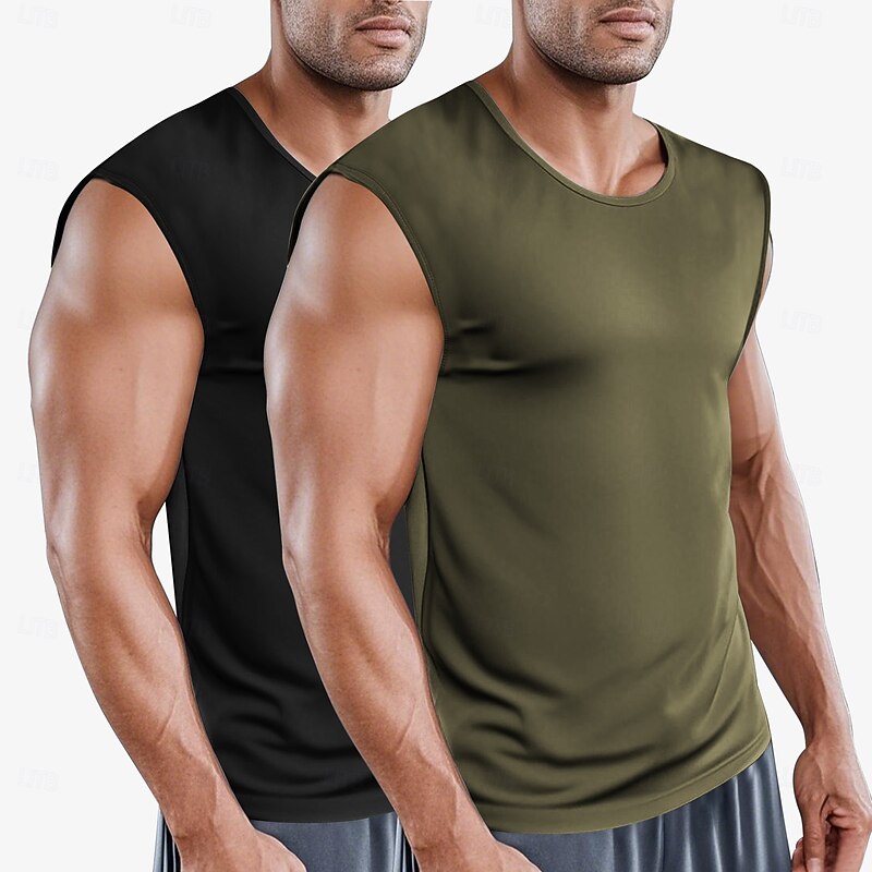 Men's Tank Top Vest Undershirt Sleeveless Shirt Sleeveless Round Summer Plain Fashion Classic Comfortable 2 Piece Street Casual Sports Black+Green Red+Black Black White Top Tee for Men2