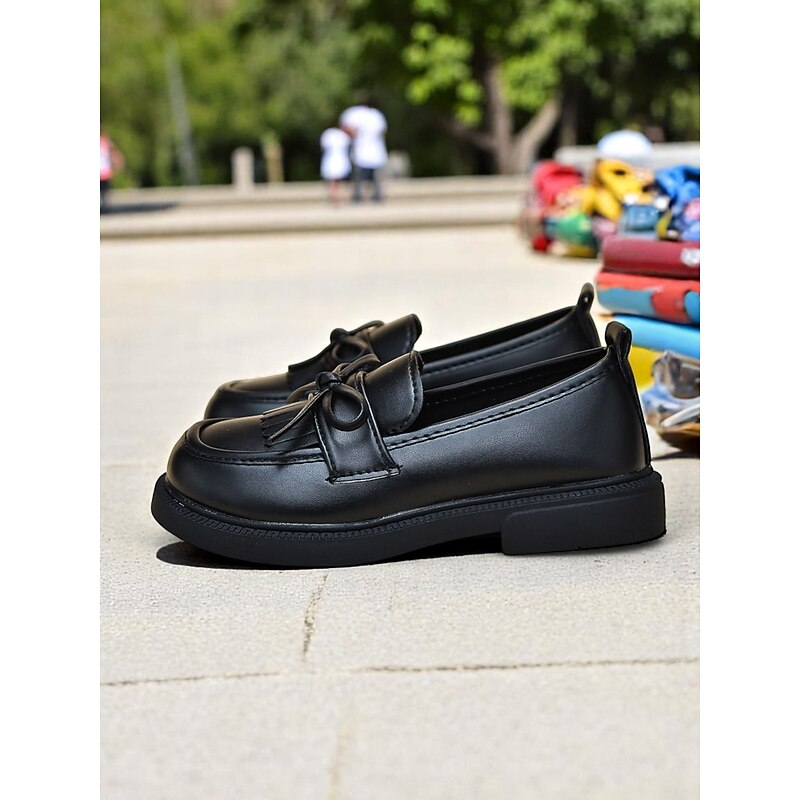 Little Girls' Faux Leather School Loafers with Fringe and Bow – Comfortable Moccasin Style Shoes for School & Daily Wear4