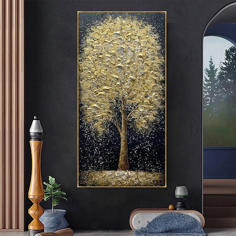 Handmade Oil Painting Canvas Wall Art Decoration Abstract Golden Tree Texture for Home Decor Stretched Frame Hanging Painting/Rolled Frameless Unstretched Painting2