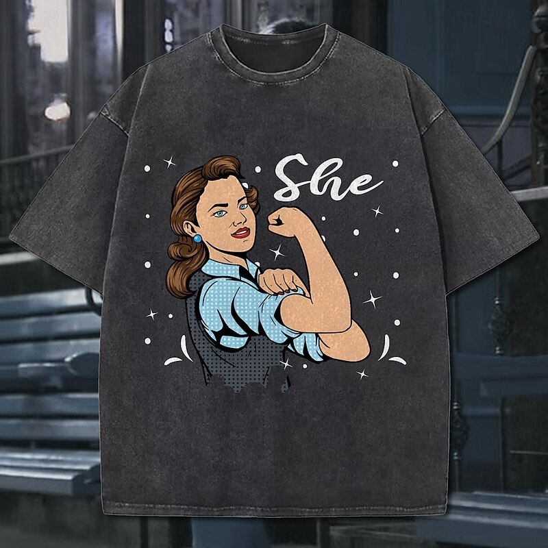 T-shirt Oversized Acid Washed Tee Retro Poster Retro Girl Graphic For Couple's Men's Women's Adults' Masquerade Hot Stamping Casual Daily4