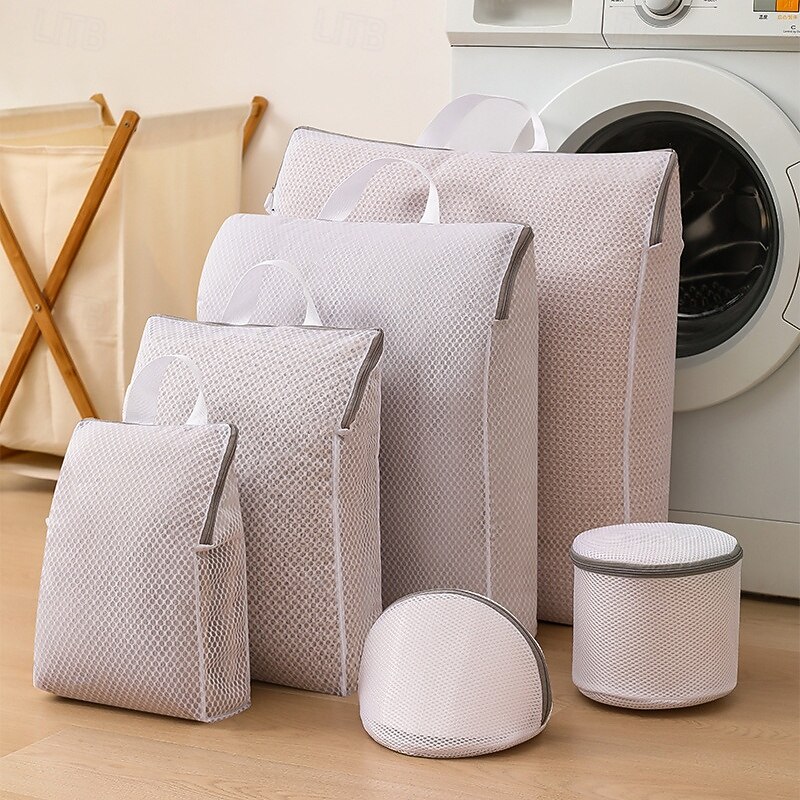 6 Pack  Honeycomb Mesh Laundry Bags Set for Delicates, Standable Lingerie Washing Bags with Handles & Hidden Zippers for Bra, Blouse, Jeans, Stocking