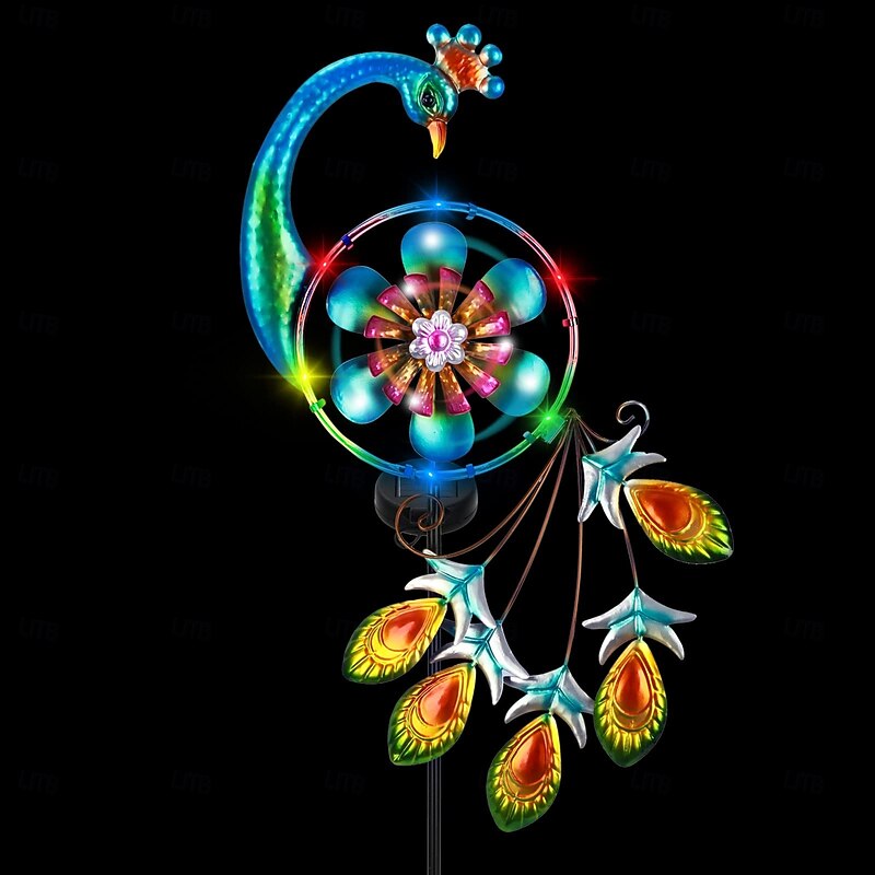 1 Pc Outdoor Solar Metal Peacock Decorative Floor Plug in Light Windmill Courtyard Garden Lawn Path Landscape Light2
