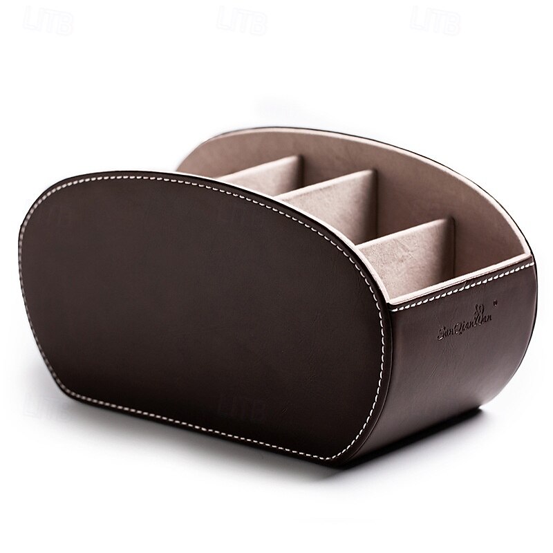 PU Leather Remote Control Organizer Box, Multi-Functional Makeup and Office Desk Organizer, Home Storage Box with Compartments for Living Room and Bedroom2
