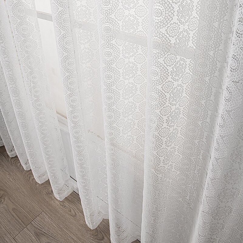 Home Boho Curtains for Bedroom, Window Treatments Bohemian Geometry Knitted Sheer Crochet Lace Vintage Cotton Drapes Tassels3