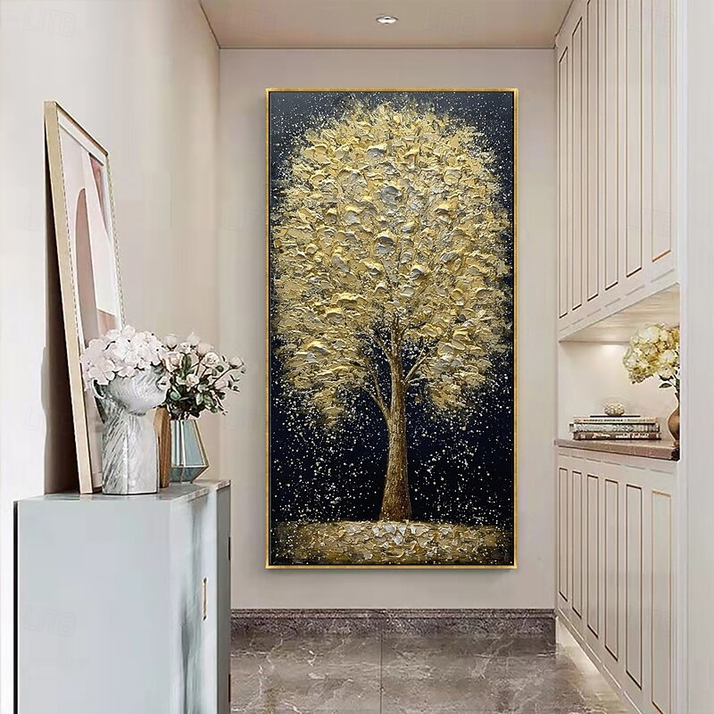 Handmade Oil Painting Canvas Wall Art Decoration Abstract Golden Tree Texture for Home Decor Stretched Frame Hanging Painting/Rolled Frameless Unstretched Painting3