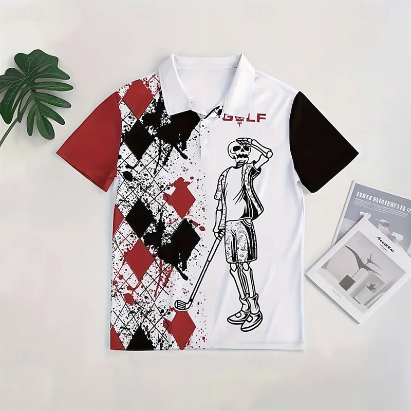 Men's Skull Sports Polo Shirts Short Sleeve Polo Shirts Collared Shirts Casual Outdoor Athleisure Daily Wear 3D Print Summer White4