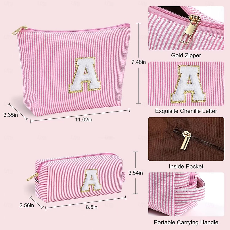 2pcs Personalized Initial Makeup Bags for Women Cosmetic Bag for Travel Toiletry Mother's Day Gift for Mom Essentials Gifts for Girl Gift Teen Girl Gifts Trendy Stuff4