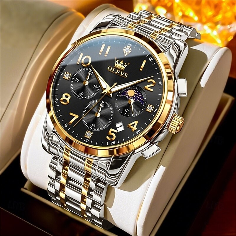 OLEVS Hot Mens Watch Original Brand Multifunctional Chronograph Quartz Watch Waterproof Moon Phase Watch