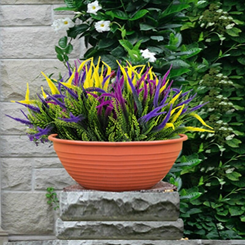 6 Bundles Artificial Plant Flowers for Outdoors - UV Resistant Fake Plastic Greenery Shrubs Faux Plants - Outside Garden Window Box Planters Porch Home Indoor Decoration (Mixed Color)